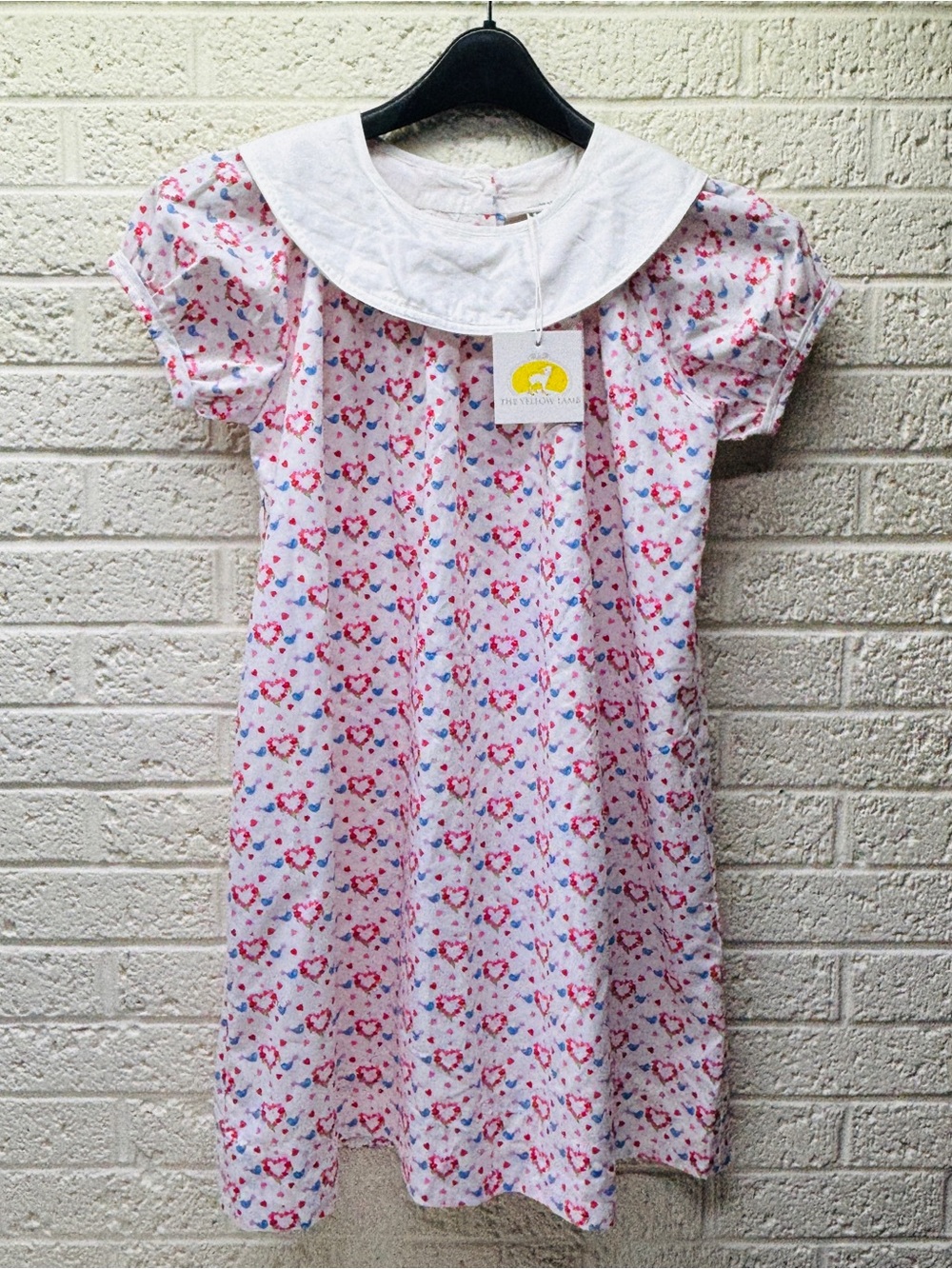 NWT‼ THE YELLOW LAMB Sz 8 Valentine's Day Red Hearts & Blue Birds Collar Dress